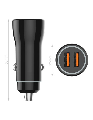 Cargador doble mechero coche negro 2,4a -12w...