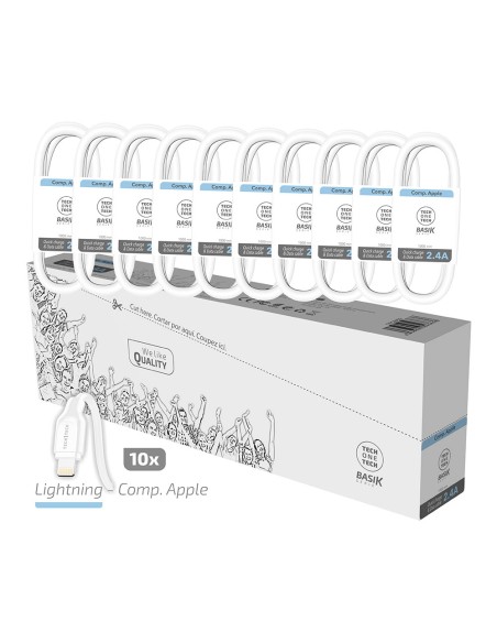Pack ahorro 10 cables basik lightning/apple 2,4a tech one tech