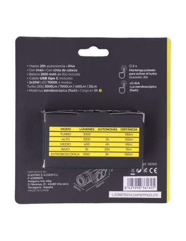 Linterna frontal 3.000lm edm