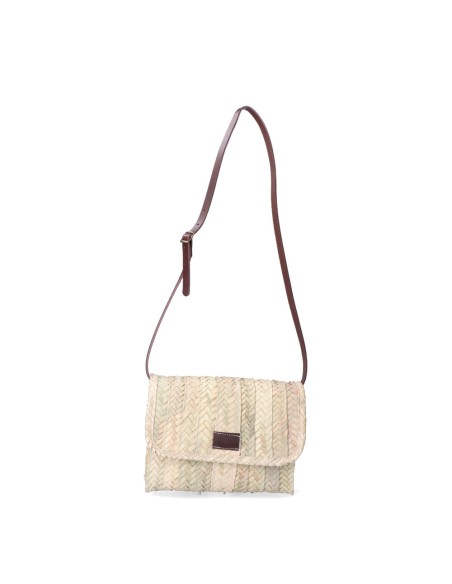 Bolso de palma lola con tapa y asa de piel.