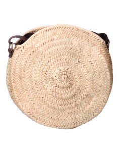 Bolso redondo de palma con asa regulable de piel