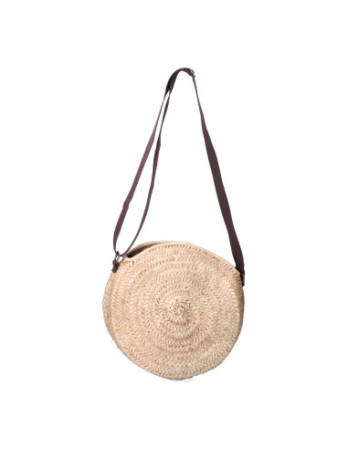 Bolso redondo de palma con asa regulable de piel