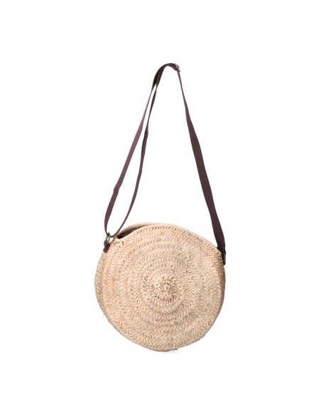 Bolso redondo de palma con asa regulable de piel