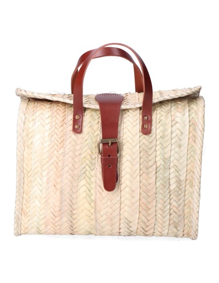 Maletin milan de palma con cierre hebilla de piel