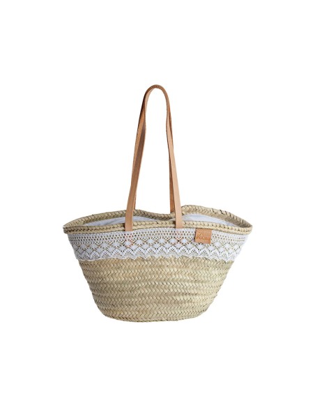 Bolso nova de palma con puntilla y asas