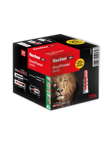Taco duopower ø8 x 40 mm, caja 100 uds + 20 uds gratis