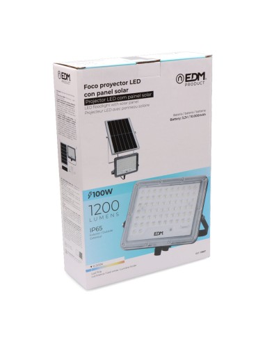 Foco proyector solar slim 100w 1.200lm 6.500k