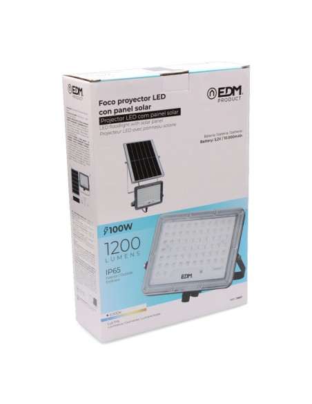 Foco proyector solar slim 100w 1.200lm 6.500k