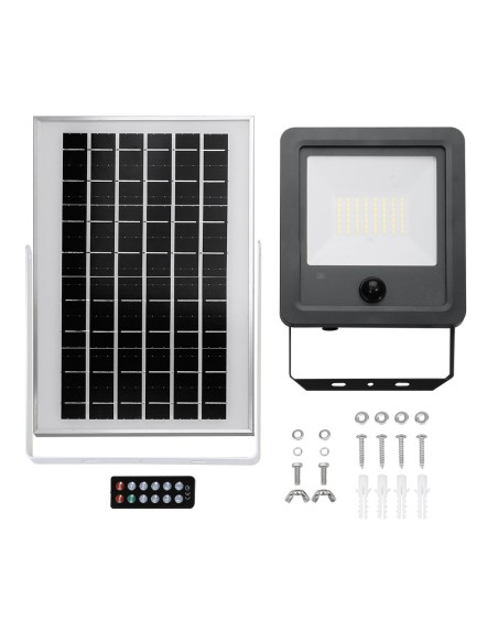 Foco proyector solar con sensor 100w 1.200lm 6.500k