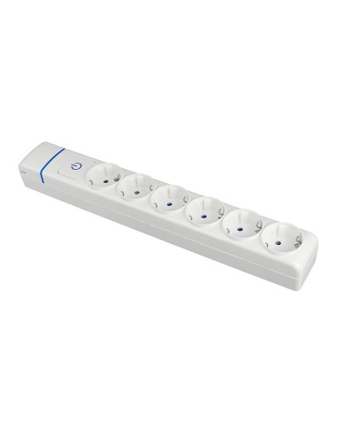 Base múltiple de 6 tomas 2p+t, 16 a 250 v con interruptor luminoso.