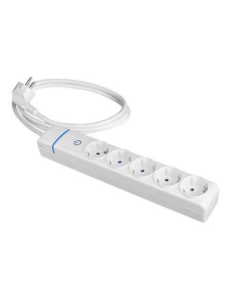 Prolongador con 5 tomas 2p+t, 16a 250v con interruptor luminoso, cable 1, 5 m.