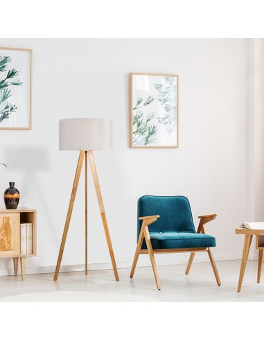 Lámpara de pie e27 madera, hierro y tela ø50 x...