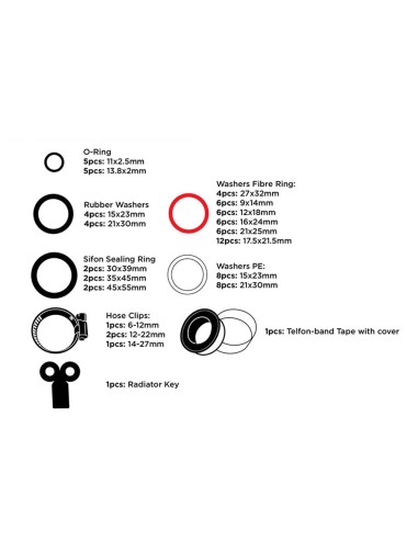 Surtido de juntas, arandelas y abrazaderas, 86...
