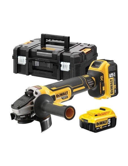 Mini-amoladora sin escobillas xr 18v 125mm con 2 baterías li-ion 5ah, cargador y maletín tstak ii dcg405p2-qw dewalt