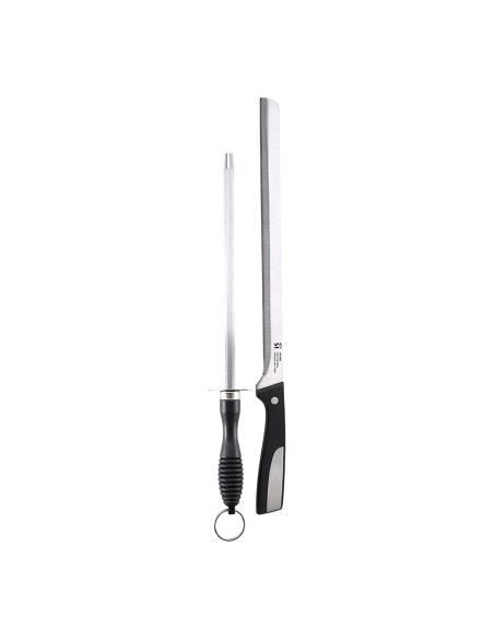 Cuchillo jamonero + chaira acero inox