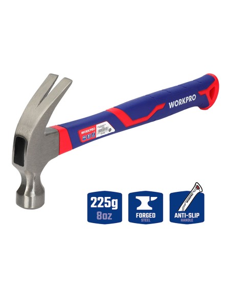 Martillo de carpintero de 225g con mango de fibra de vidrio. workpro