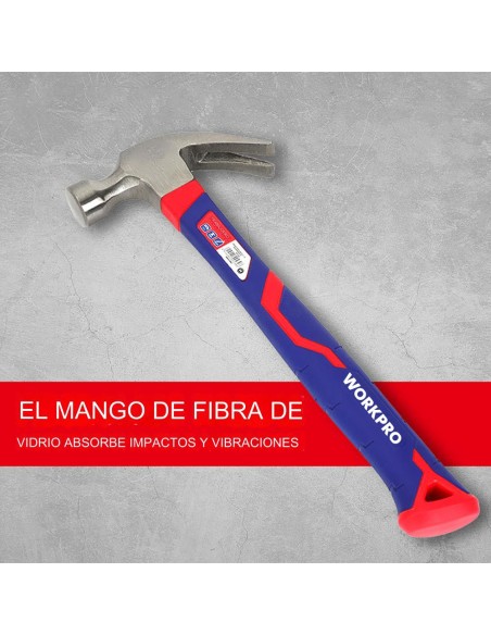 Martillo de carpintero de 225g con mango de fibra de vidrio. workpro