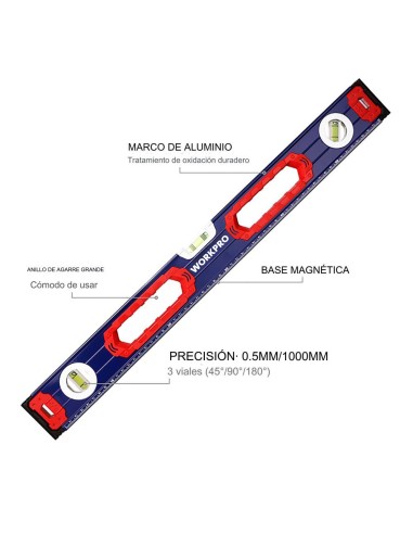Nivel de burbuja c/base mágnetica 60cm. workpro