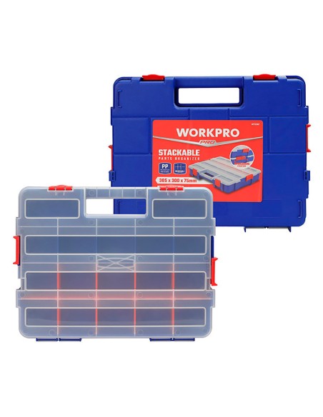 Organizador de compartimentos apilable con tapa 18 divisiones. workpro