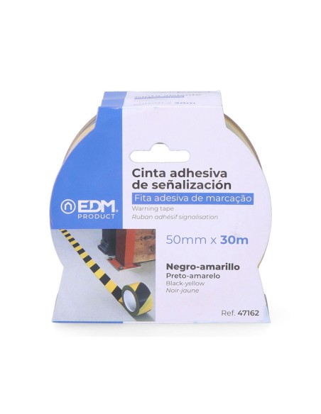 Cinta adhesiva de señalizacion amarillo-negra 30m x 50mm