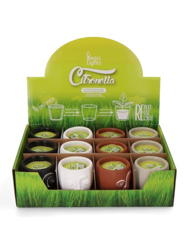 Vela citronela de terracota "caras" colores...