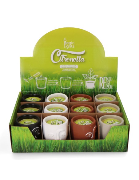 Vela citronela de terracota "caras" colores surtidos