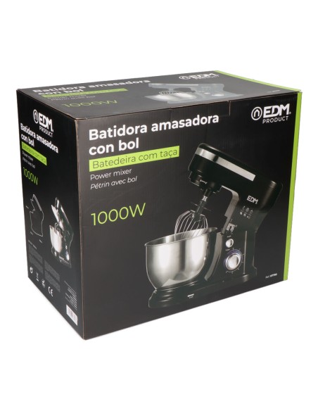 Batidora amasadora 1000w con bol de acero inoxidable 4 l, 32 x 14 x 29 cm