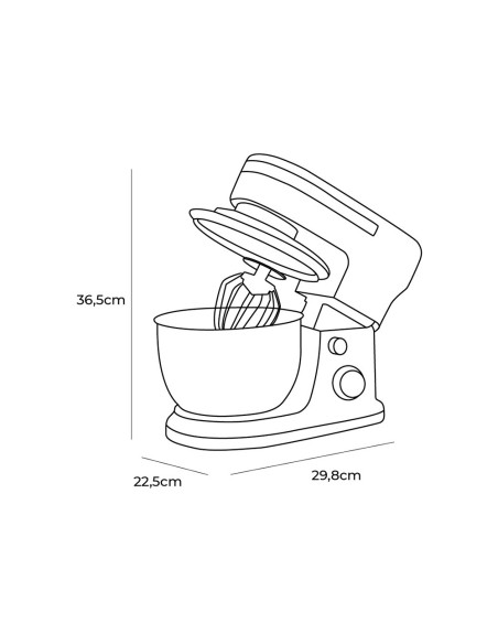 Batidora amasadora 1000w con bol de acero inoxidable 4 l, 32 x 14 x 29 cm