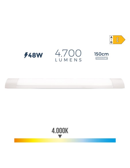 Regleta led 48 w 4000 k luz dia 4700 lm 150 x 3,1 x 12 cm