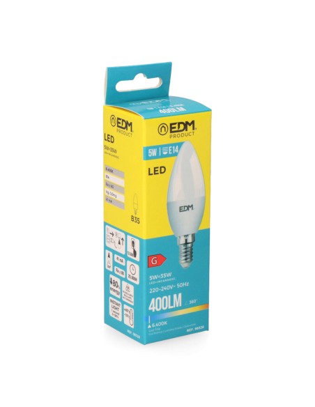 Bombilla vela led e14 5 w 400 lm 6400 k luz fria ø3,5 x 10 cm