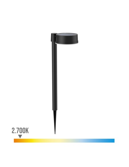 Estaca solar redondo, ip 44 1,5w, 200im 2700k, luz cálida, medidas: 11,2 x 14,2 x 54 cm