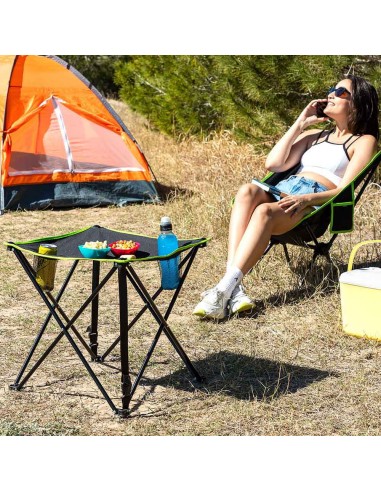 Mesa de camping textil plegable con funda...