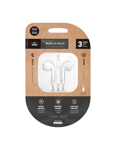 Auriculares eartech blancos, conector mini-jack. tech one tech