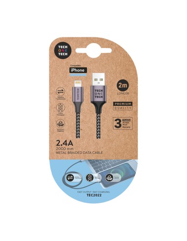 Cable nylon usb-a a lightning 2 m gris
