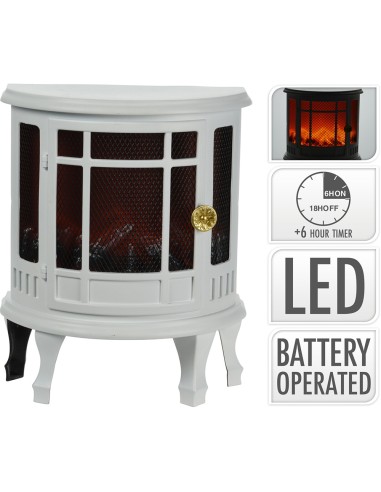 Figura chimenea blanca con led, a pilas, temporizador 6h.