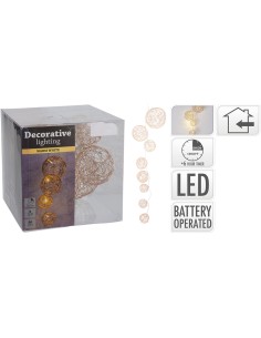 Guirnalda 8 bolas de alambre de varios diametros, led blanco calido, 8 led, 90 cm