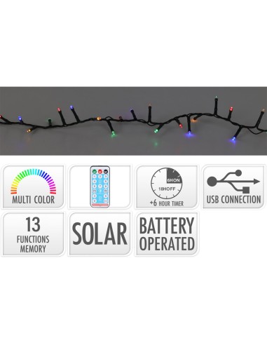 Guirnalda led, 480 leds, 13 funciones parpadeante multicolor, ip44, solar.