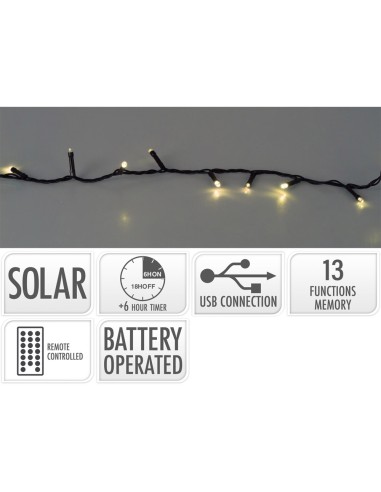Guirnalda led, 240 led, 13 funciones parpadeante blanco cálido, solar.