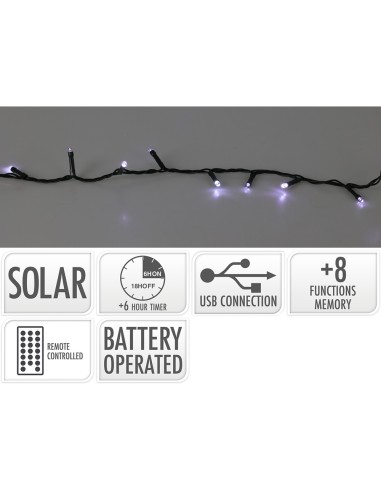 Guirnalda led solar, 400 leds, 13 funciones parpadeante blanco frio