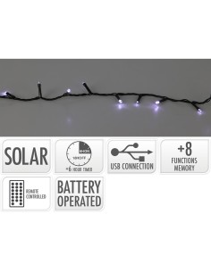 Guirnalda led, 240 leds, 13 funciones parpadeante blanco frio, solar.