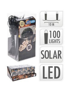 Guirnalda solar led, blanco calido, 100 leds, 10 m