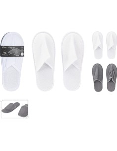 Pantuflas rizo, blancas/grises, poliester, tallas s/m y l/xl