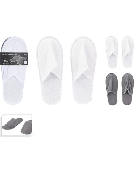 Pantuflas rizo, blancas/grises, poliester, tallas s/m y l/xl