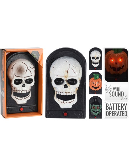 Timbre halloween, a pilas, con luz y sonido, modelos variados. 11 x 4,5 x 19 cm