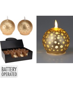 Vela led bola navidad dorada, blanco cálido, 2 modelos con motivos navideños
