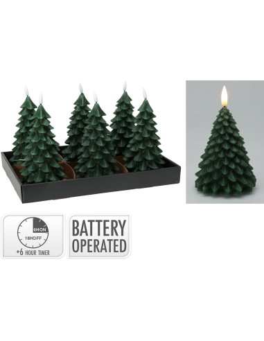 Vela led efecto llama con forma de abeto, verde oscura, 19cm.