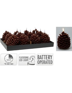 Vela led efecto llama con forma de piña, marrón,13cm.