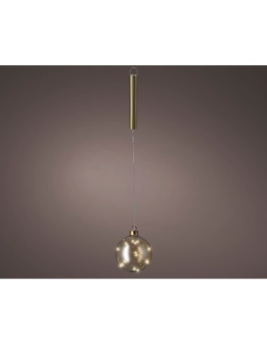 Bola colgante de cristal microled, dorada, ø10cm.