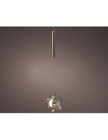 Bola colgante de cristal micro led, dorada, ø14cm.