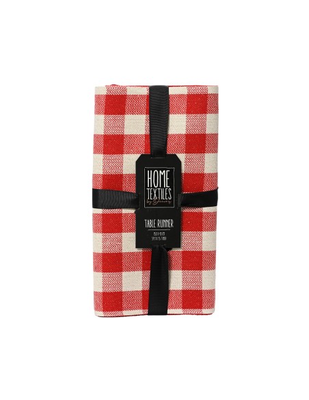 Camino de mesa con cuadros rojos, 30x150cm.